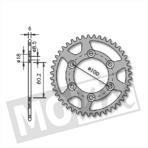 Achtertandwiel Rieju RR Spike 52 6 gaats